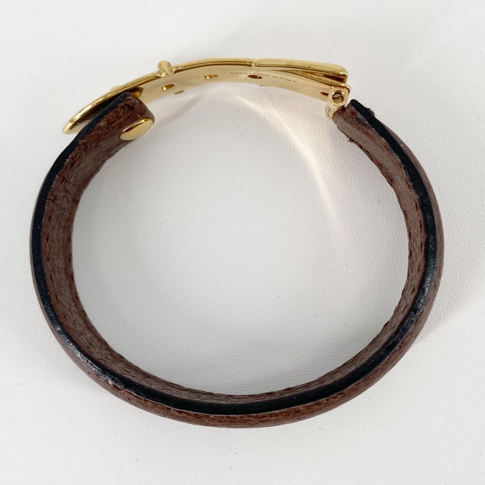 Gucci Brown Leather Gold Belt Buckle Bangle Bracelet - Picture 4 of 7